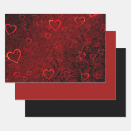 Gothic Red Black Hearts Geschenkpapier Set