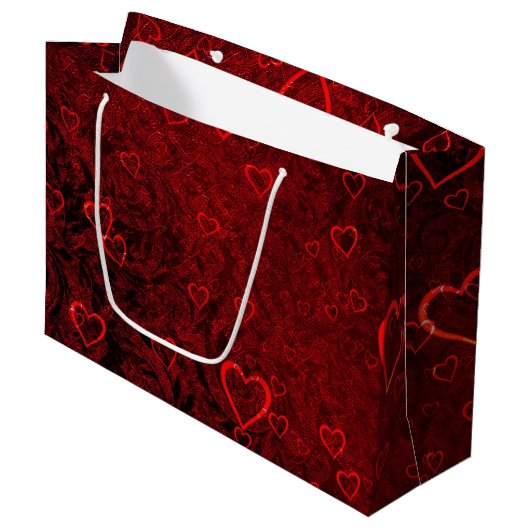 Gothic Red Black Hearts Große Geschenktüte (Vorderseite Schrägansicht)