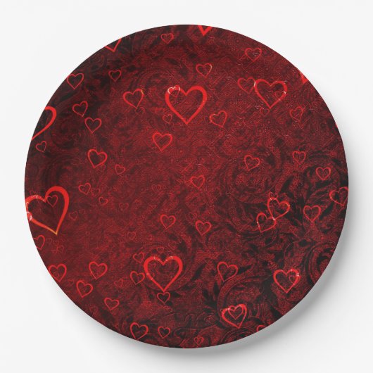 Gothic Red Black Hearts Pappteller (Vorderseite)