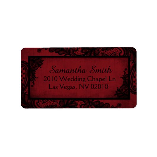 Gothic Red Black Lace Grunge Wedding Labels Adressaufkleber (Vorne)