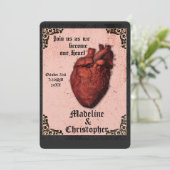 Gothic Red Black Macabre Heart Wedding Einladung (Stehend Vorderseite)