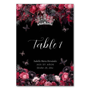Gothic Red Black Moody Florals Quinceañera Tischnummer