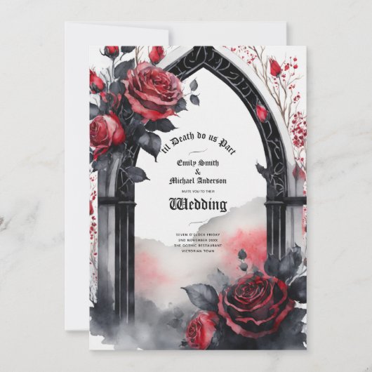 Gothic Red Black Rose bis zum Tod machen uns Teil Einladung (Vorderseite)