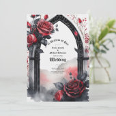 Gothic Red Black Rose bis zum Tod machen uns Teil Einladung (Stehend Vorderseite)