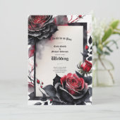 Gothic Red Black Rose bis zum Tod machen uns Teil Einladung (Stehend Vorderseite)