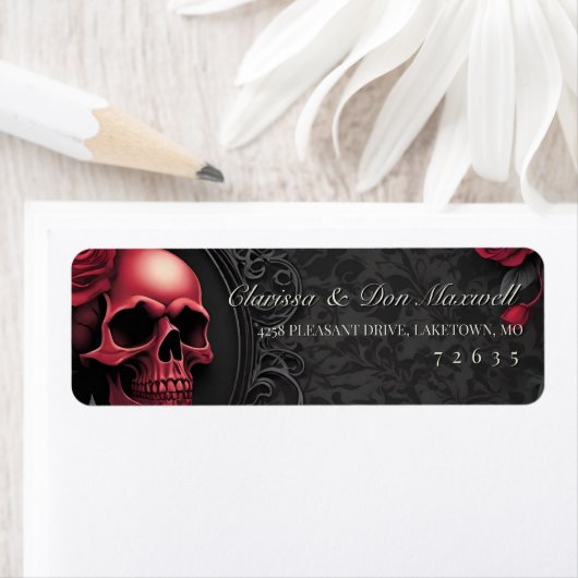 Gothic Red & Black Skull & Rose Return Address (Insitu)