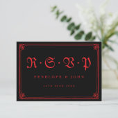 Gothic Red Black Typografy Wedding RSVP Karte (Stehend Vorderseite)