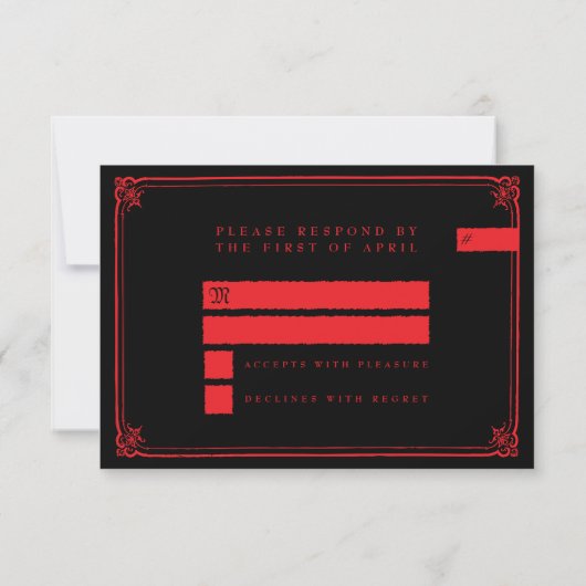 Gothic Red Black Typografy Wedding RSVP Karte (Rückseite)