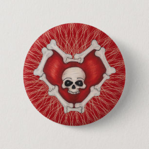 Gothic Red Bone Herz Skull in Centre Spirallinien Button