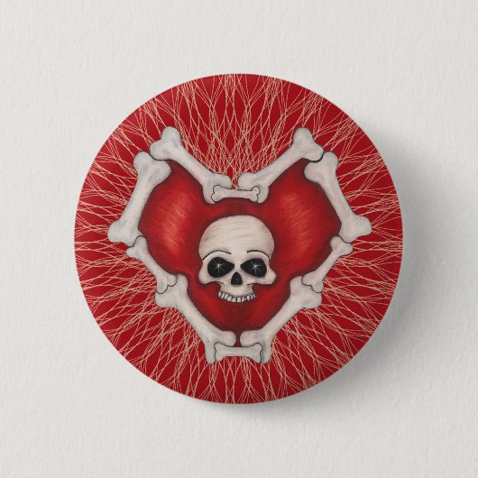 Gothic Red Bone Herz Skull in Centre Spirallinien Button (Vorderseite)