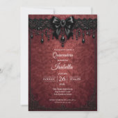 Gothic Red Bow Perlen Quinceañera Einladung (Vorderseite)