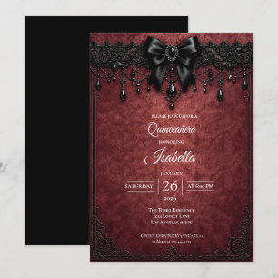 Gothic Red Bow Perlen Quinceañera Einladung