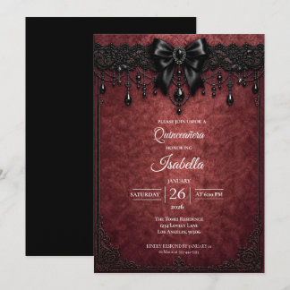 Gothic Red Bow Perlen Quinceañera Einladung