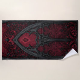 Gothic Red Cathedral Window – Dark Ornamental Art Strandtuch