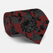 Gothic Red Damask Gray Black Floral Wedding Krawatte (Gerollt)