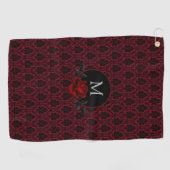 Gothic Red Damask Rose Monogram Golfhandtuch (Horizontal)