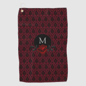 Gothic Red Damask Rose Monogram Golfhandtuch (Vorderseite)