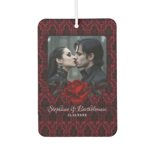 Gothic Red Damask Rose Personalized Autolufterfrischer (Vorderseite)