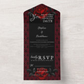 Gothic Red Damask Rose Wedding All In One Einladung (Innen Boden)