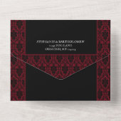 Gothic Red Damask Rose Wedding All In One Einladung (Rückseite)