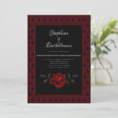 Gothic Red Damask Rose Wedding Einladung (Stehend Vorderseite)