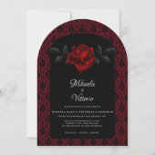 Gothic Red Damask Rose Wedding Einladung (Vorderseite)
