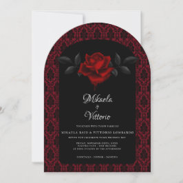Gothic Red Damask Rose Wedding Einladung