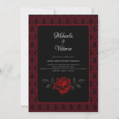 Gothic Red Damask Rose Wedding Einladung (Vorderseite)