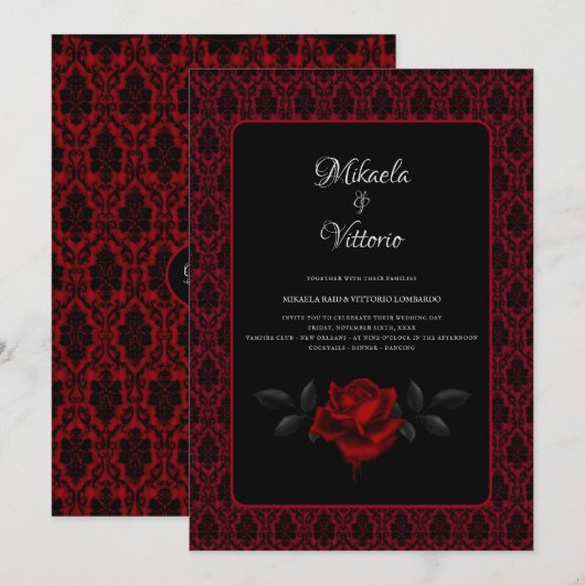 Gothic Red Damask Rose Wedding Einladung (Vorne/Hinten)