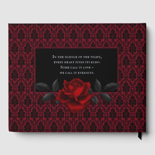 Gothic Red Damask Rose Wedding Gästebuch (Rückseite)