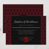 Gothic Red Damask Rose Wedding Invitation Einladung (Vorne/Hinten)