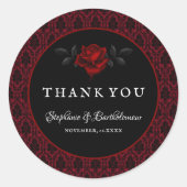 Gothic Red Damask Rose Wedding Runder Aufkleber (Vorderseite)