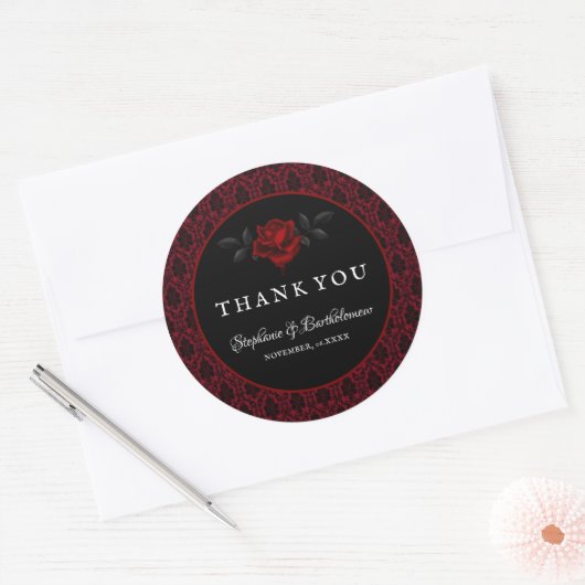 Gothic Red Damask Rose Wedding Runder Aufkleber (Umschlag)