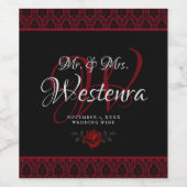 Gothic Red Damask Rose Wedding Weinetikett (Einzelnes Label)