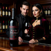 Gothic Red Damask Rose Wedding Weinetikett