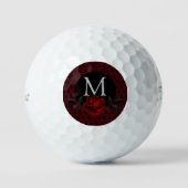 Gothic Red Damast Rosen Monogramm Golfball (Vorderseite)