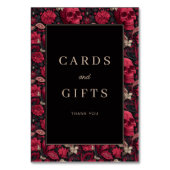 Gothic Red Floral Skulls Border Tischnummer (Rückseite)