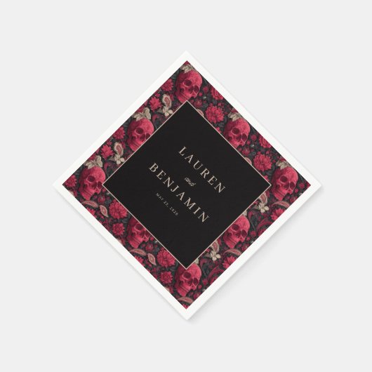 Gothic Red Floral Skulls Serviette (Ecke)