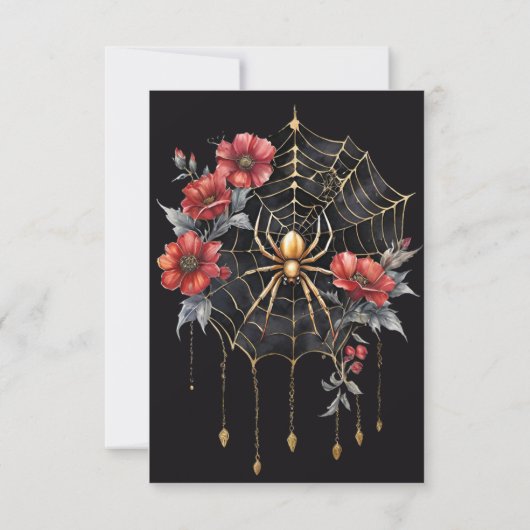 Gothic Red & Gold Floral Spider Web Handfasts RSVP Karte (Rückseite)