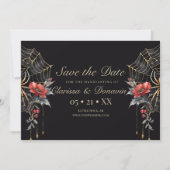Gothic Red & Gold Floral Spider Web Handfasts Save The Date (Vorderseite)