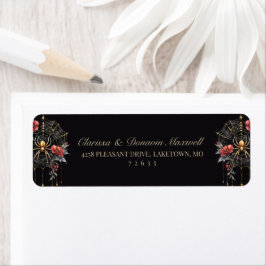 Gothic Red & Gold Floral Spider Web Return Address