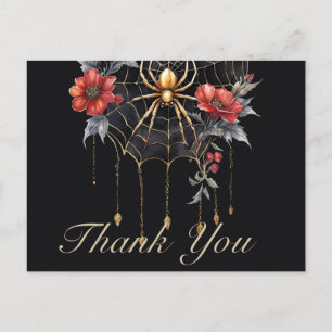 Gothic Red & Gold Floral Spiderweb Vielen Dank Postkarte