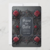 Gothic Red Gray Floral Foto Save the Date (Vorderseite)