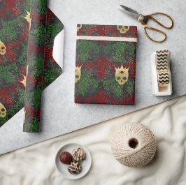 Gothic Red Green and Gold Skull Wrapping Paper Geschenkpapier