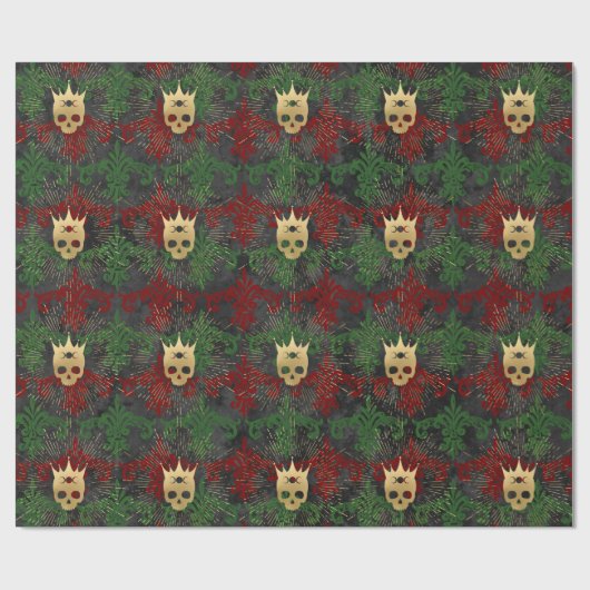 Gothic Red Green and Gold Skull Wrapping Paper Geschenkpapier (Flach)