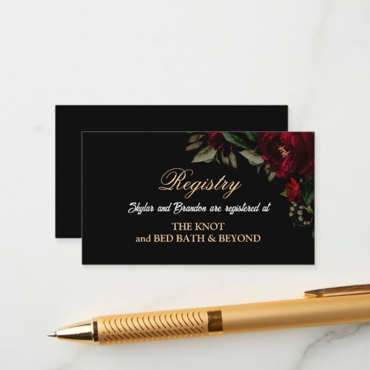 Gothic Red Green Blumenverheiratung Begleitkarte (Vorderseite/Rückseite Beispiel)