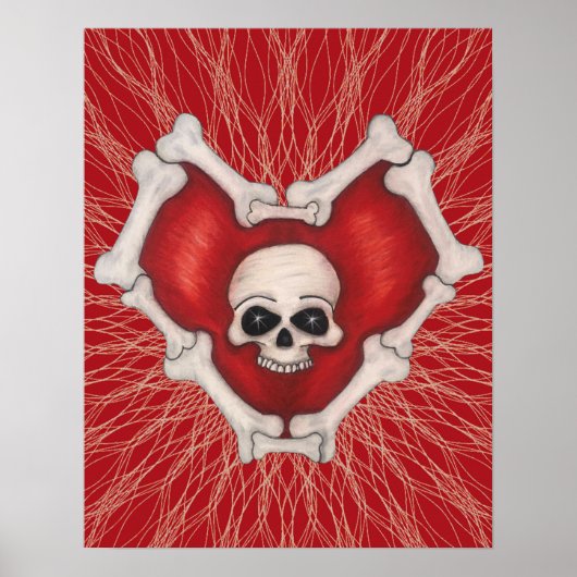 Gothic Red Head mit Knochenschädel auf Spirallinie Poster (Vorne)