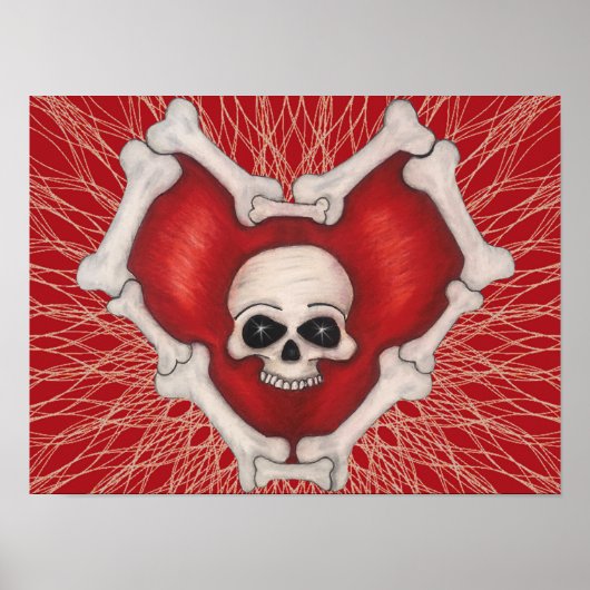 Gothic Red Head mit Knochenschädel auf Spirallinie Poster (Vorne)