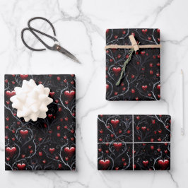 Gothic Red Heart and Gray Fine Lines Geschenkpapier Set