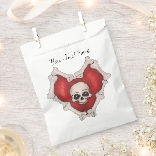 Gothic Red Heart Bone Border White Skull Geschenktütchen (Ausgeschnitten)